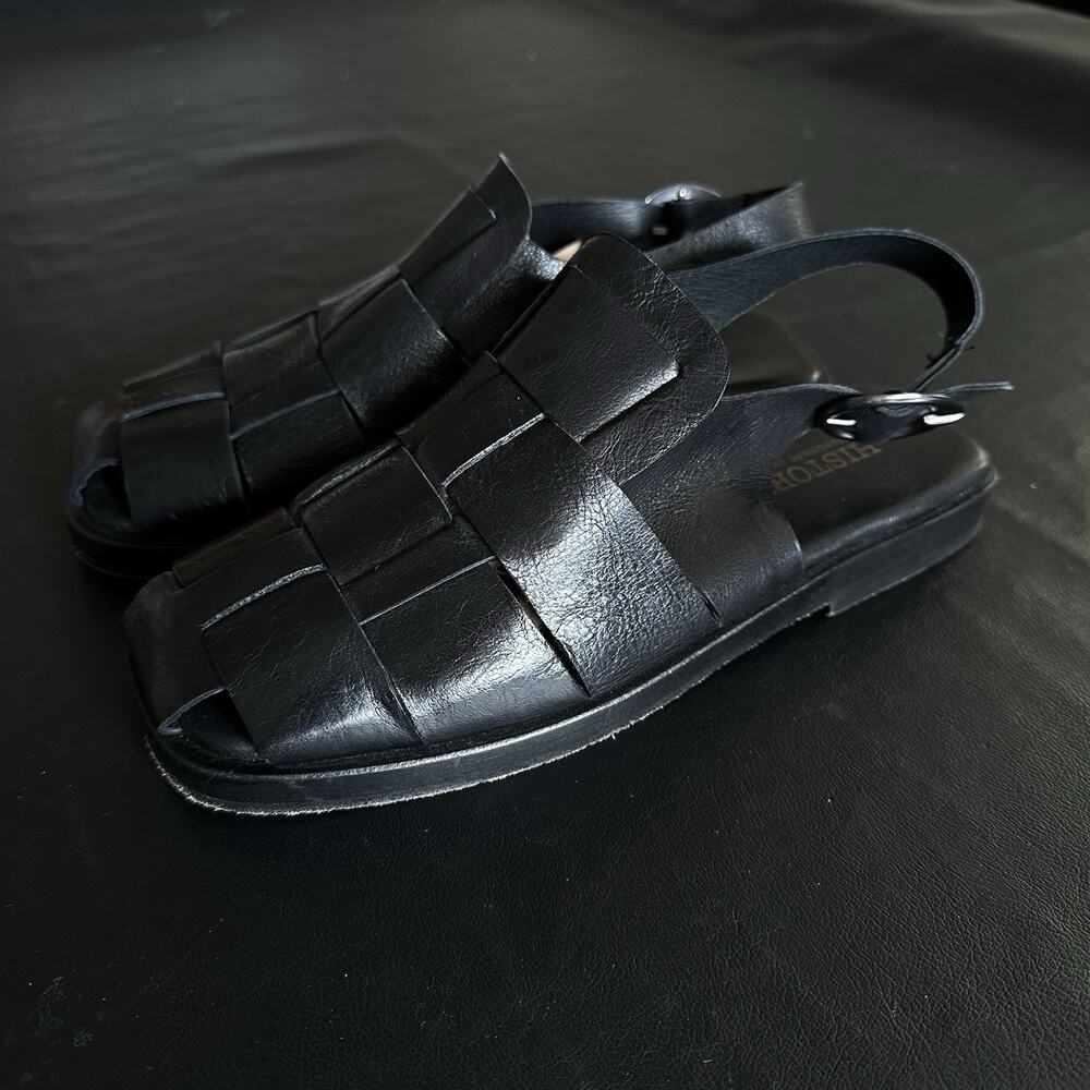 HISTORY541 women shoes Sandals 37 US 6 Black leather made in Italy 505